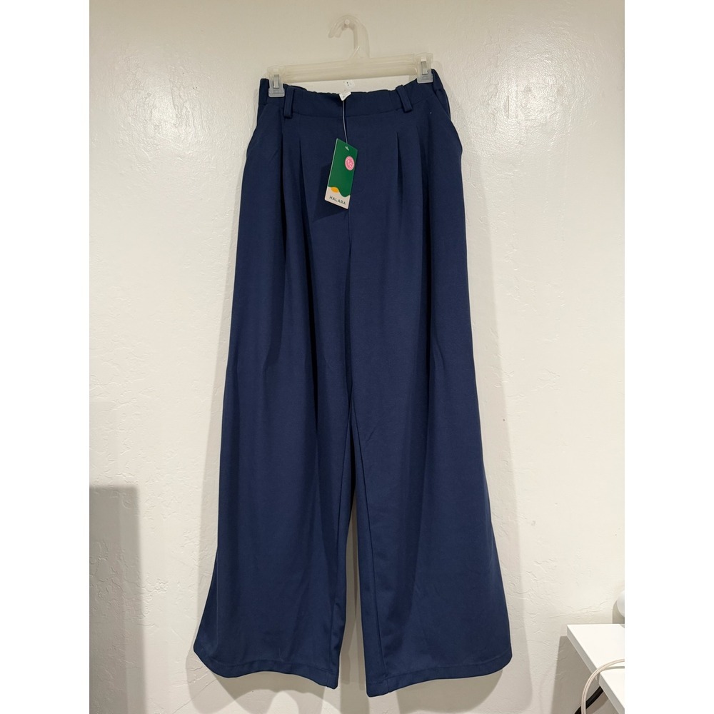 NWT Halara Navy Blue Stretch Waist Wide Leg Waffle Knit Trousers Pants Size M - Picture 2 of 5
